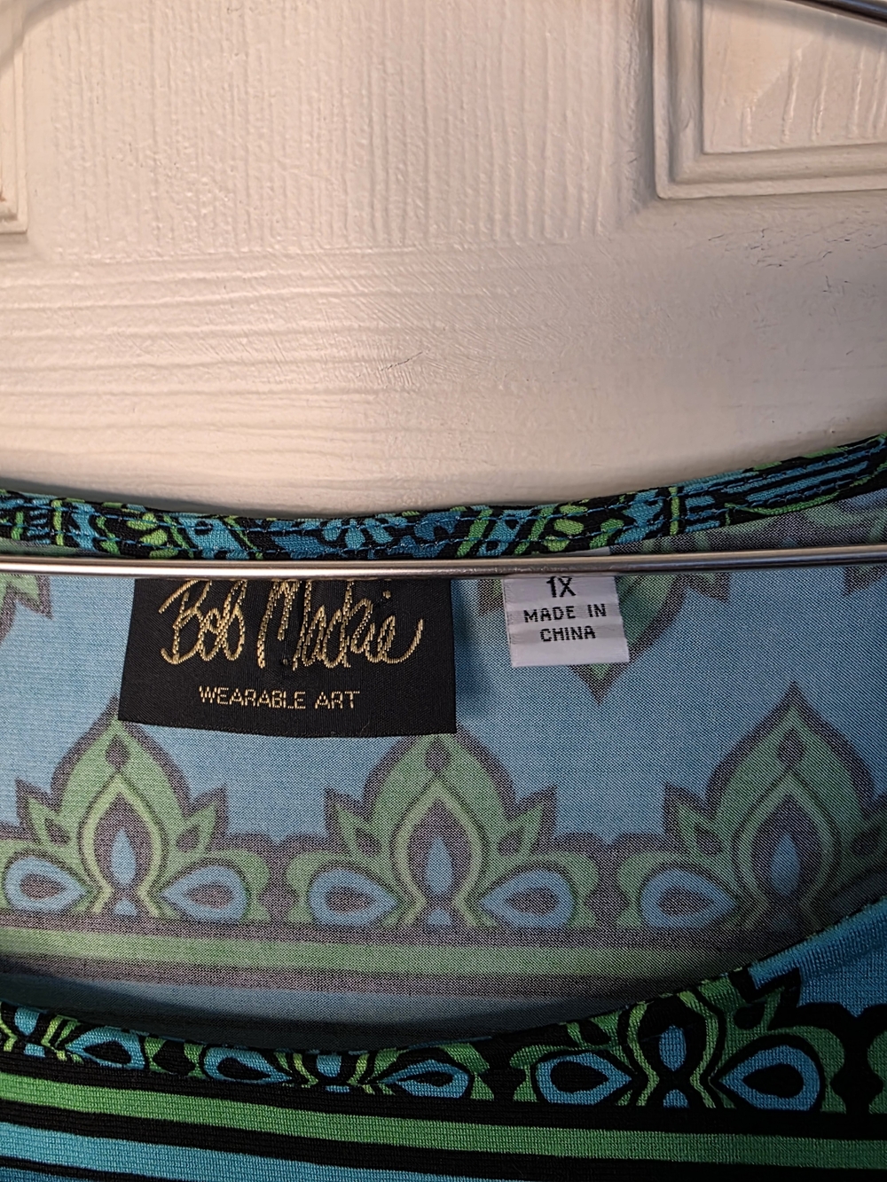 Bob Mackie Teal and Lime Paisley Tunic Top - Picture 3 of 3
